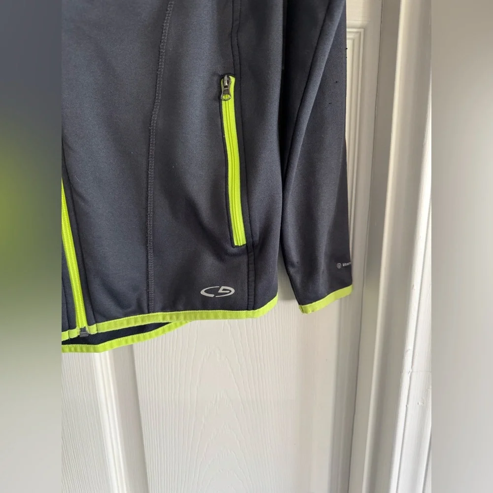 Champion Fleece Zip-Up, Gray & Green, Size Small